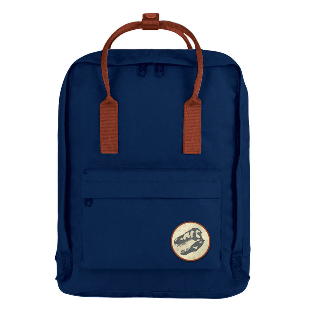 dinosaur patch blue canvas backpack