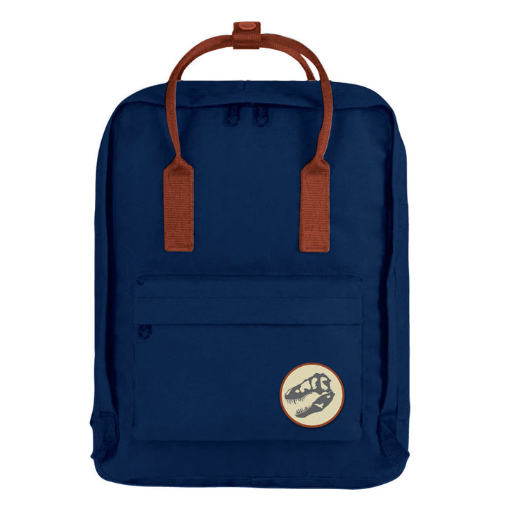 dinosaur patch blue canvas backpack