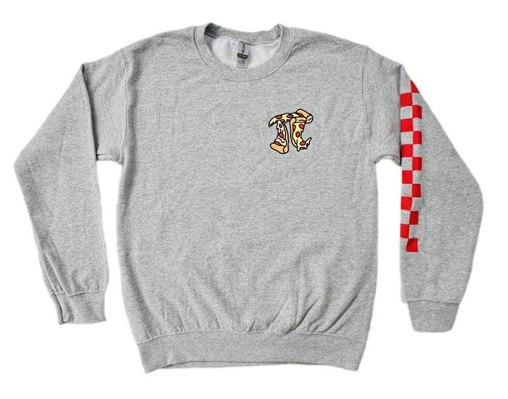Adult Gray Fleece Pizza Pi Sweatshirt closeup