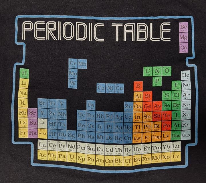 Adult Tetris Style Periodic Table T-Shirt closeup